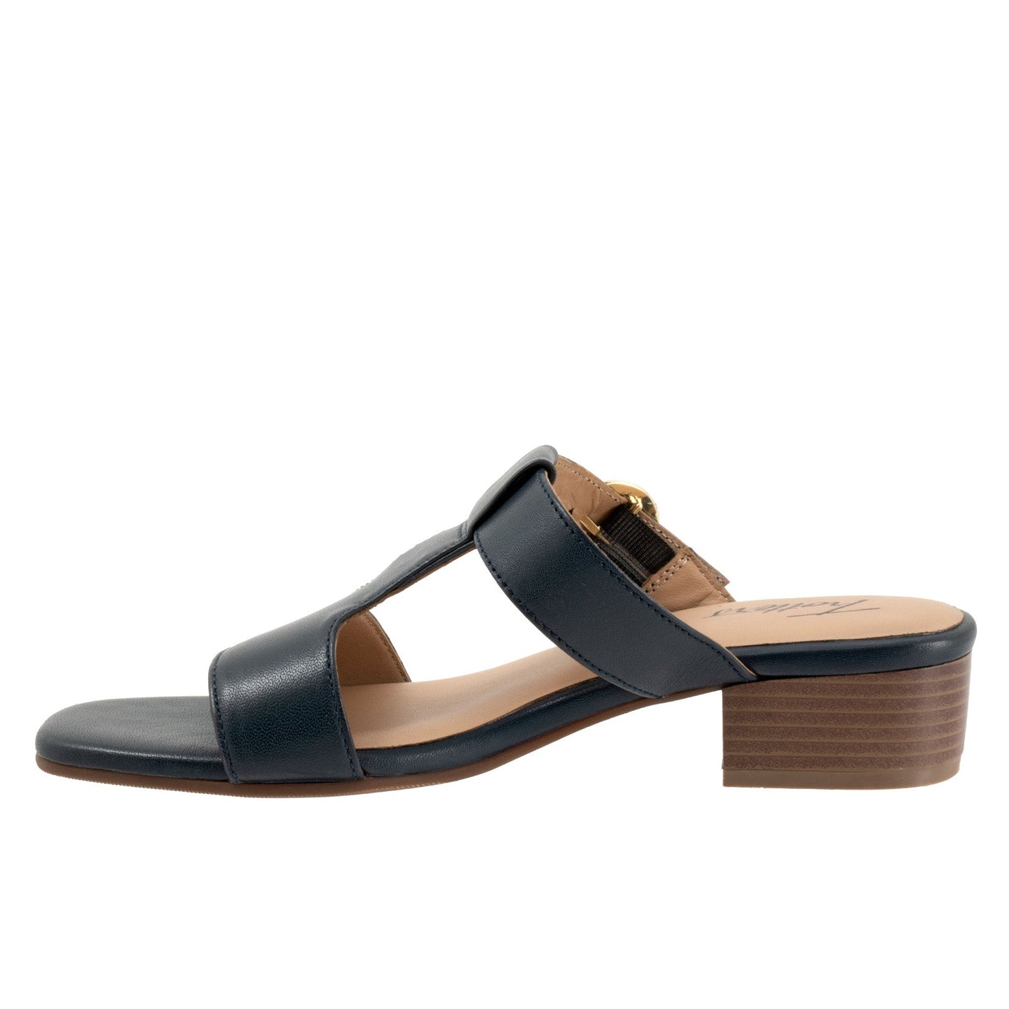 Trotters Nanna T2410-400 Womens Blue Leather Hook & Loop Heeled Sandals Shoes