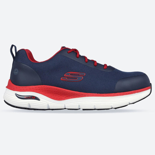 Men's Wide Fit Skechers 200086EC Arch Fit Ringstap Safety Trainers - Red/Navy