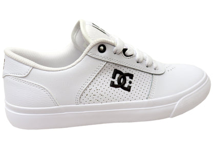 DC Shoes Mens Comfortable Teknic Leather Lace Up Shoes White Black
