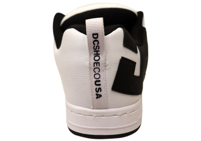 DC Shoes Mens Court Graffik Leather Lace Up Shoes White Black Black