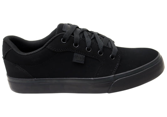 DC Shoes Mens Comfortable Leather Anvil Lace Up Shoes Black Black