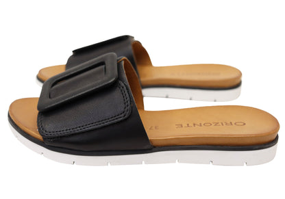 Orizonte Lunaluxe Womens Comfortable European Leather Slides Sandals