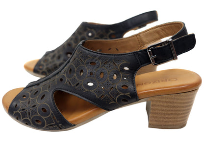 Orizonte Maplemelow Womens Comfort European Leather Mid Heel Sandals