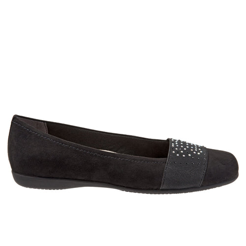 Trotters Samantha T1812-101 Womens Black Wide Leather Ballet Flats Shoes