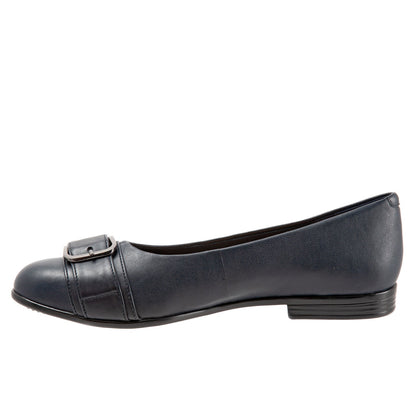 Trotters Aubrey T1850-400 Womens Blue Narrow Leather Ballet Flats Shoes
