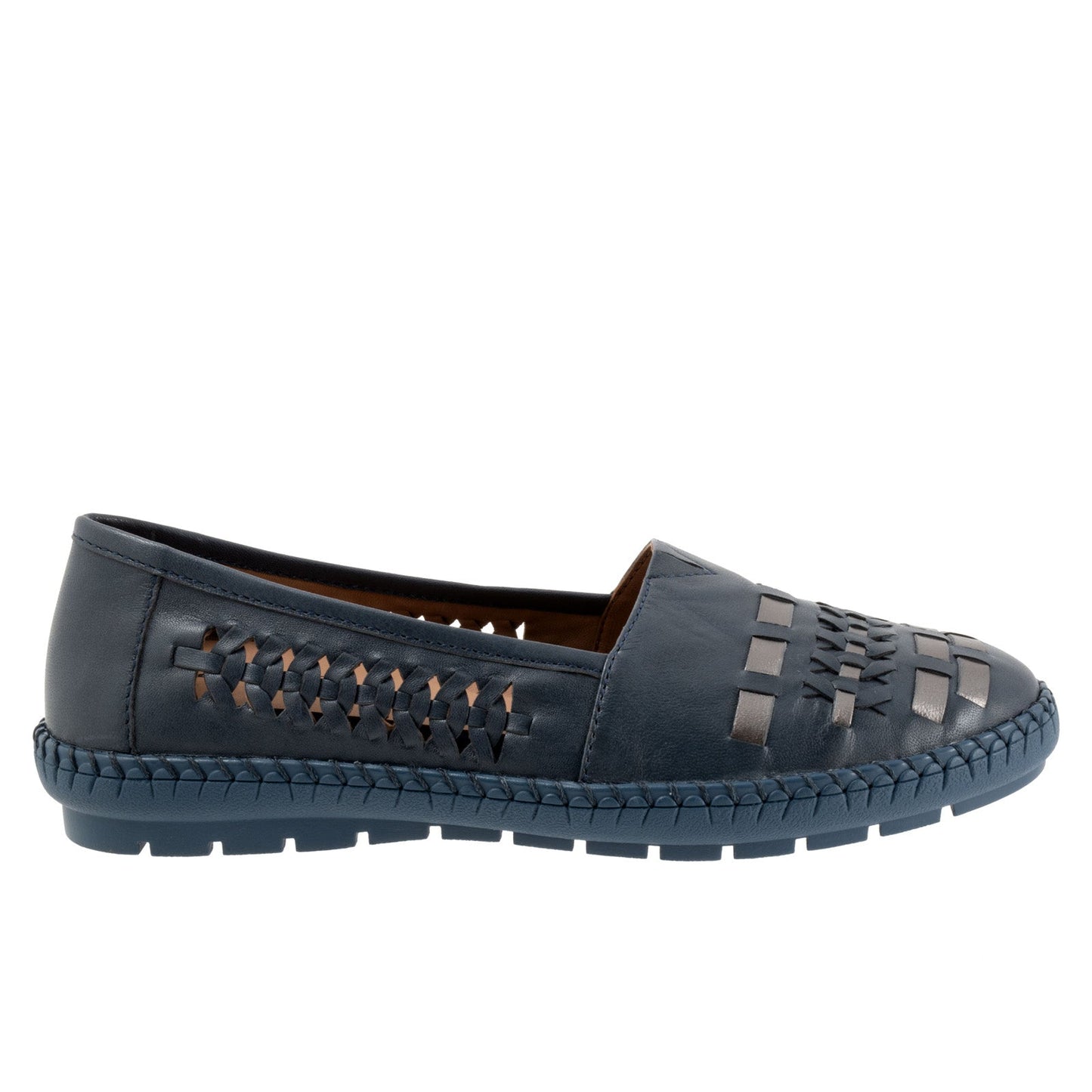 Trotters Rory T2209-449 Womens Blue Wide Leather Slip On Loafer Flats Shoes