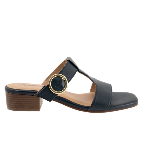 Trotters Nanna T2410-400 Womens Blue Leather Hook & Loop Heeled Sandals Shoes