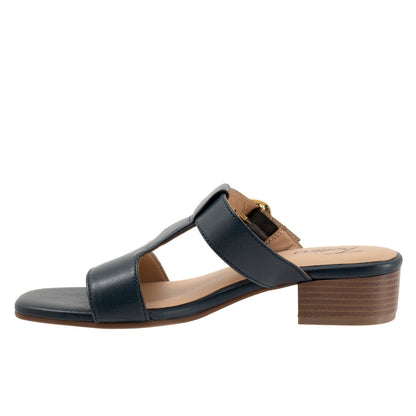 Trotters Nanna T2410-400 Womens Blue Leather Hook & Loop Heeled Sandals Shoes