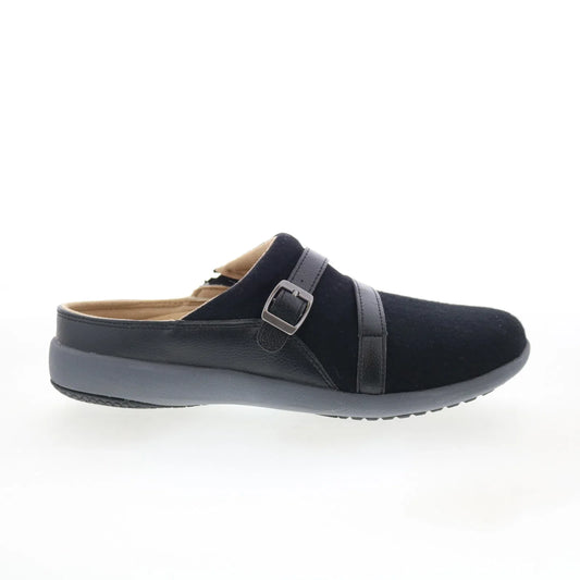 Spenco Ashton Wool Slide SP1046BLK Womens Black Suede Clogs Slippers Shoes