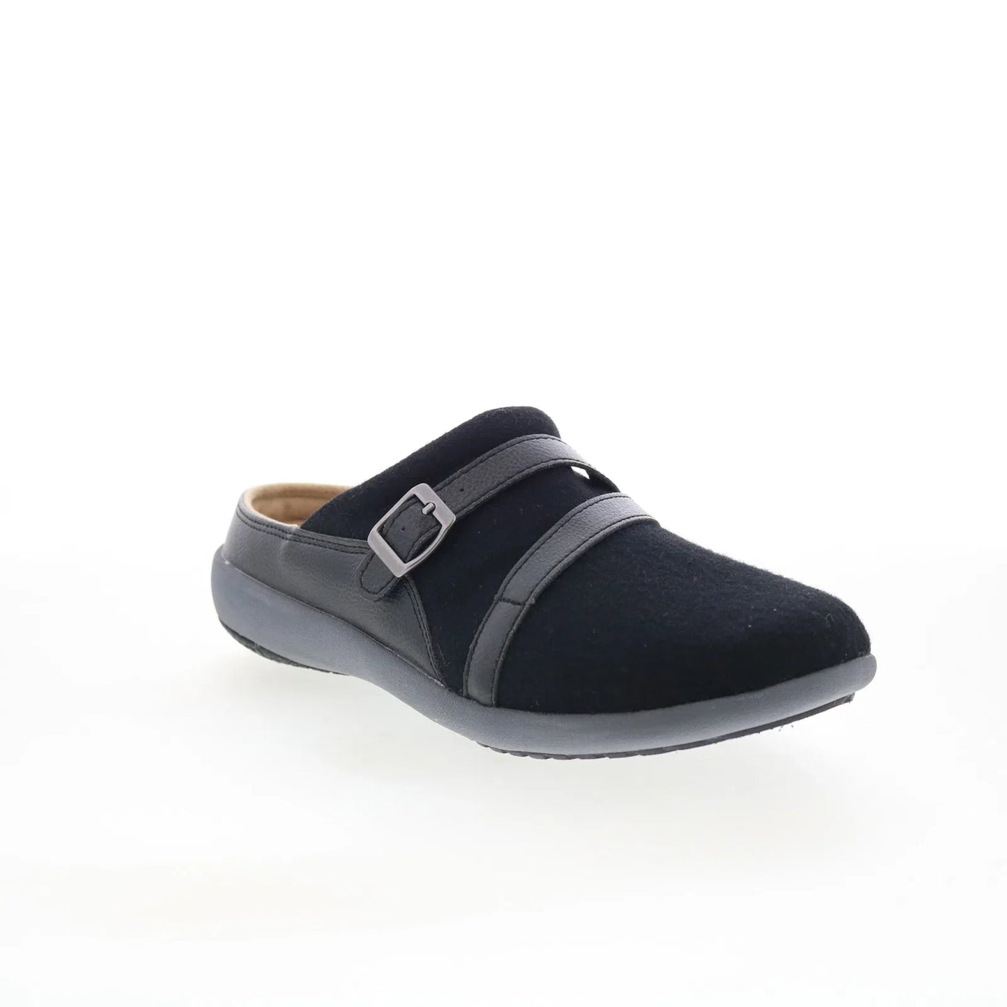 Spenco Ashton Wool Slide SP1046BLK Womens Black Suede Clogs Slippers Shoes