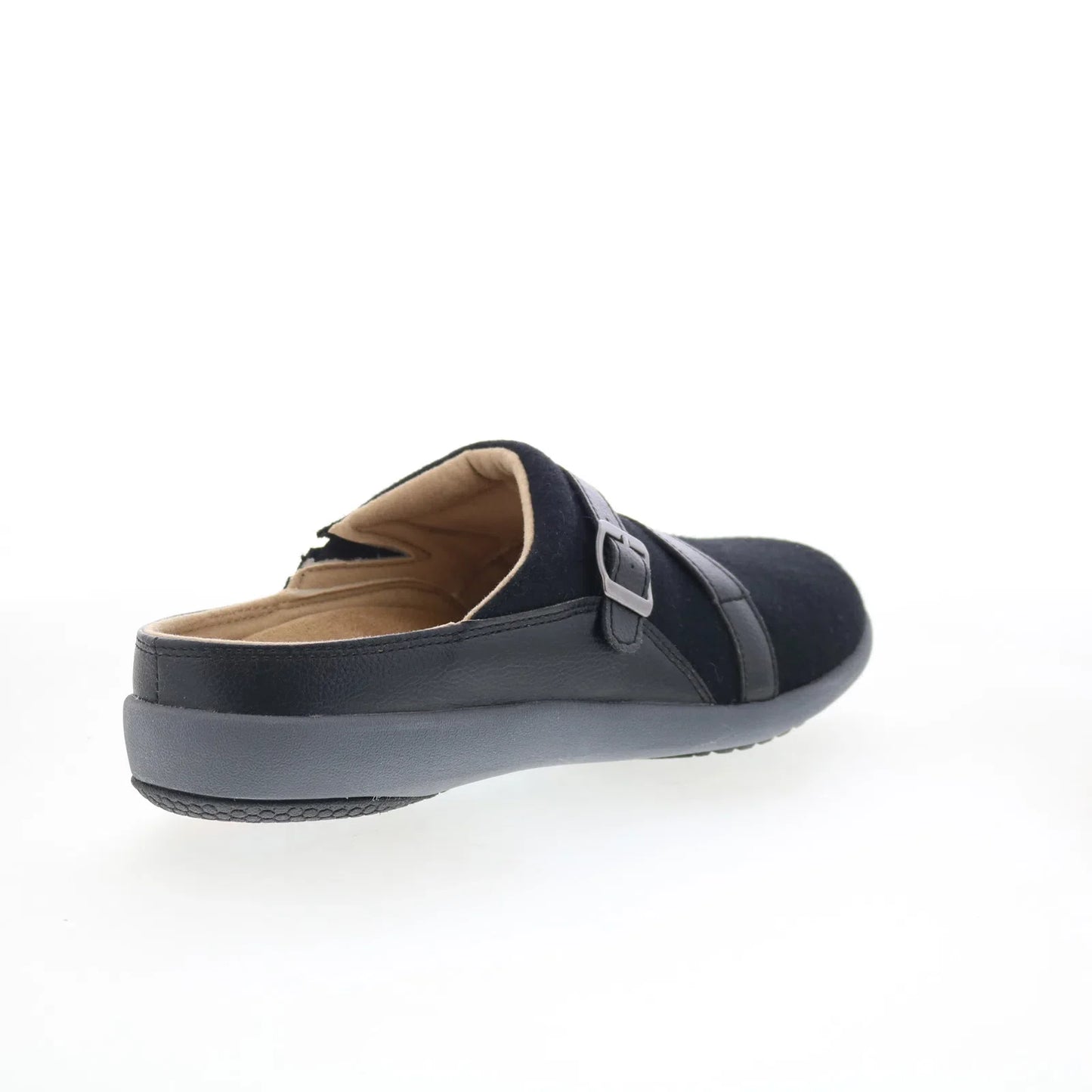 Spenco Ashton Wool Slide SP1046BLK Womens Black Suede Clogs Slippers Shoes