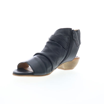 Miz Mooz Cassius Womens Black Leather Zipper Heeled Sandals Shoes
