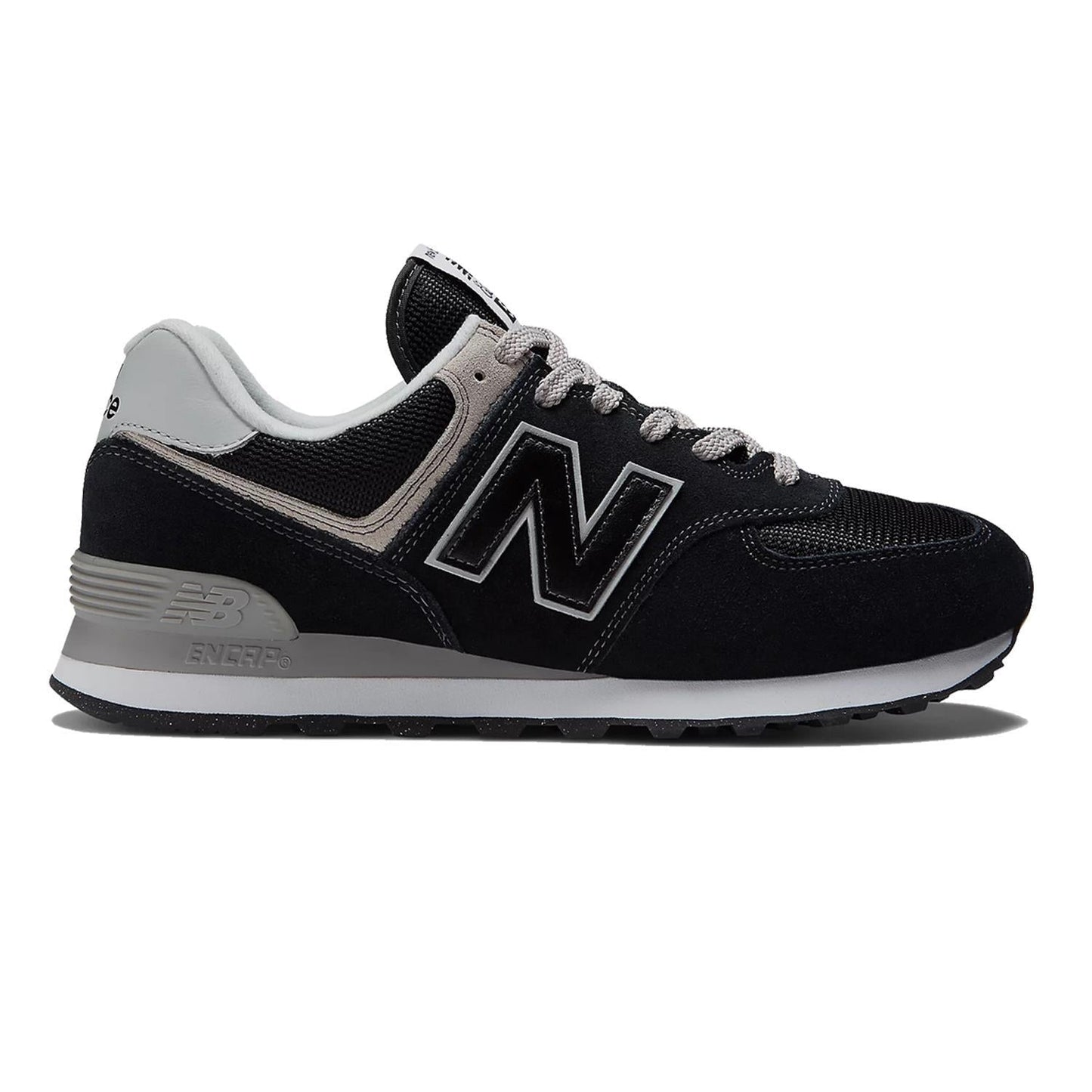 Men's Wide Fit New Balance ML574EVB Walking/Running Trainers - Exclusive - Black/White ENCAP Width 4E