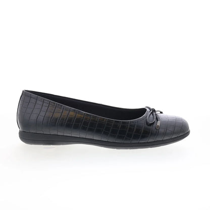 Trotters Dellis T2054-011 Womens Black Leather Slip On Ballet Flats Shoes