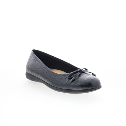 Trotters Dellis T2054-011 Womens Black Leather Slip On Ballet Flats Shoes