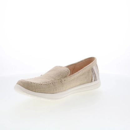 Minnetonka Discover 61031 Womens Beige Canvas Slip On Loafer Flats Shoes