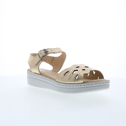 Miz Mooz Elm Womens Gold Leather Hook & Loop Strap Sandals Shoes