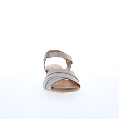 Miz Mooz Kacie Womens Gray Leather Strap Heeled Sandals Shoes