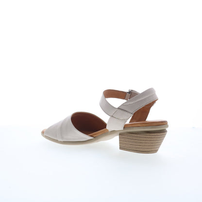 Miz Mooz Kacie Womens Gray Leather Strap Heeled Sandals Shoes