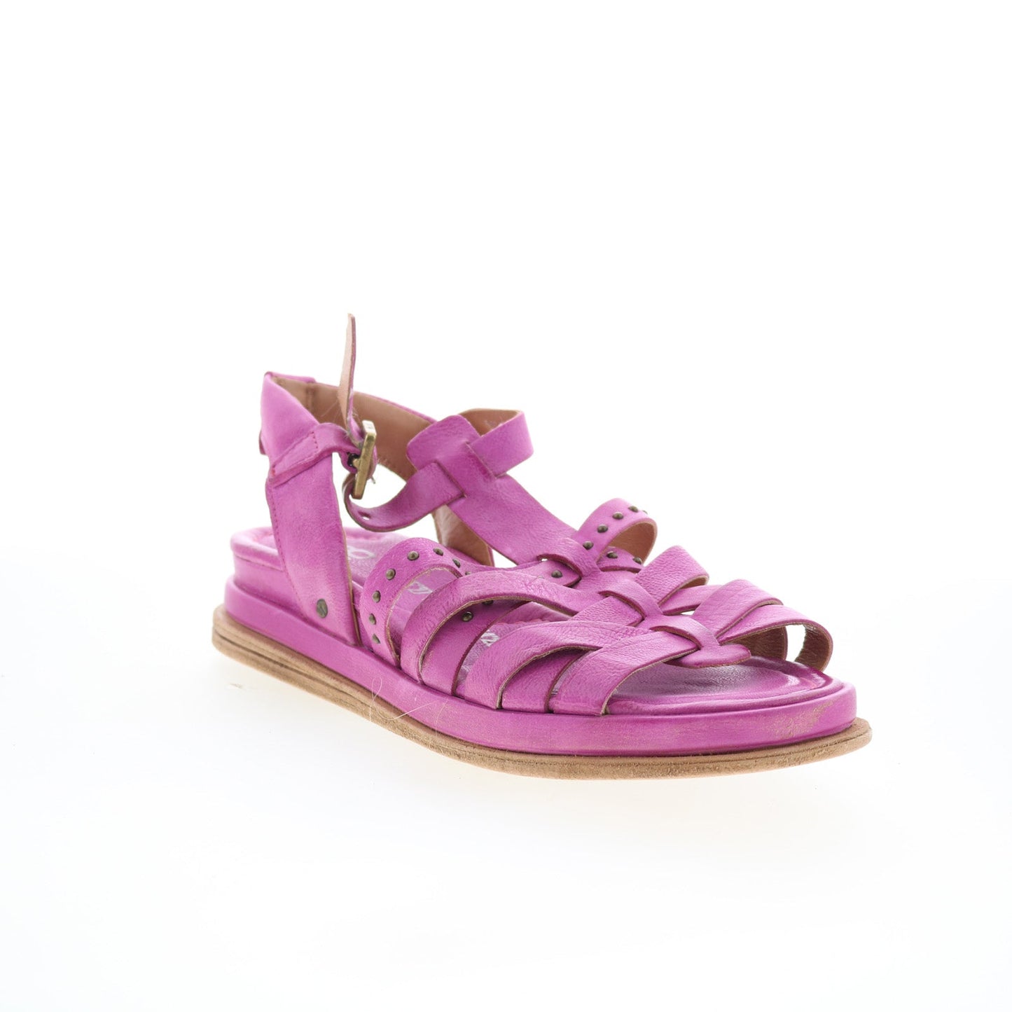 A.S. 98 Satchel Womens Purple Leather Hook & Loop Strap Sandals Shoes