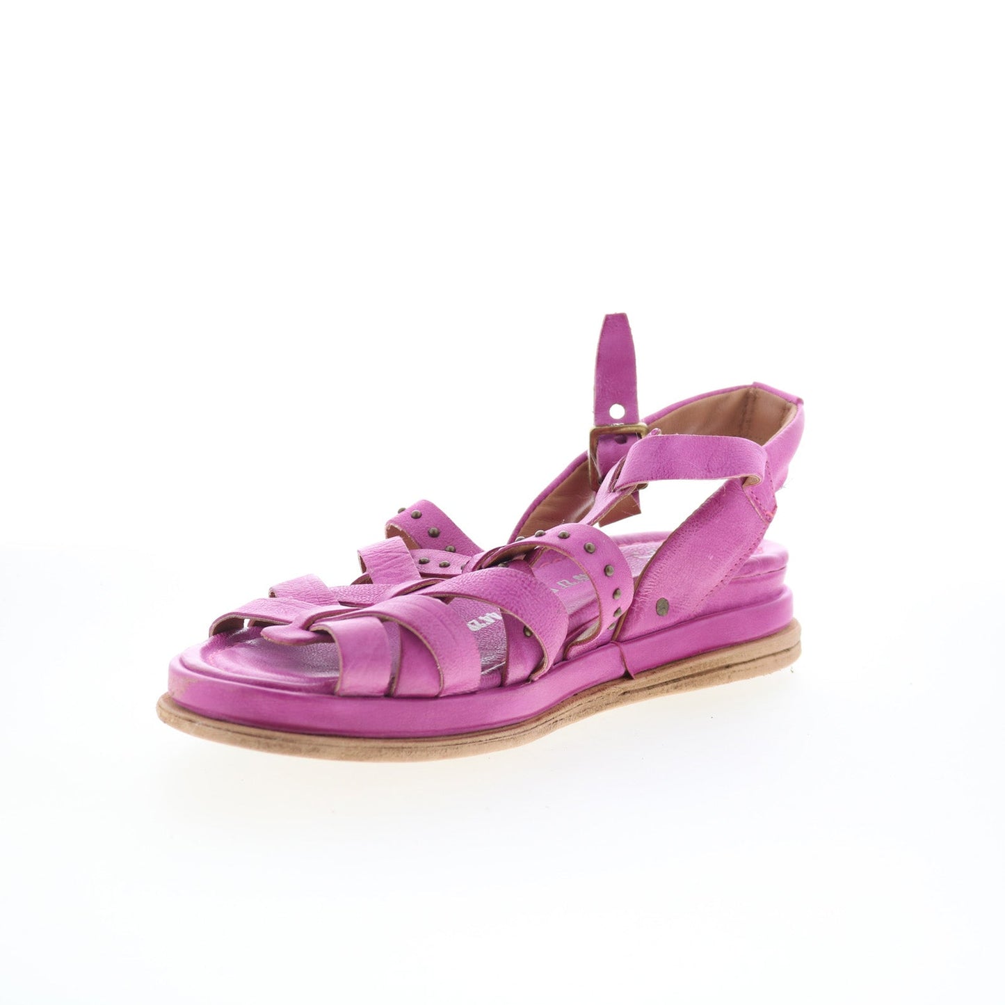 A.S. 98 Satchel Womens Purple Leather Hook & Loop Strap Sandals Shoes