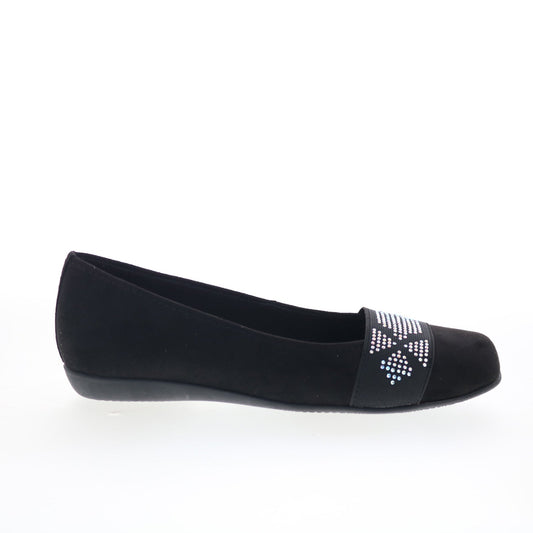 Trotters Samantha T1812-069 Womens Black Nubuck Slip On Ballet Flats Shoes