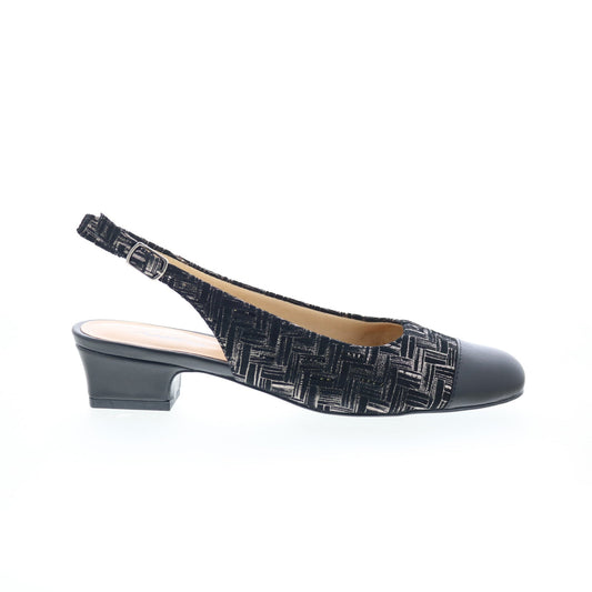 Trotters Dea T7001-013 Womens Black Narrow Leather Slingback Heels Shoes